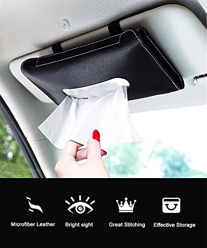 Car Visor Tissue Holder, Tissue Holder for Car, Mask Holder for Car Visor, PU Leather Tissue Box Holder, Wipes Case for Car Visor, Universal Mask Dispenser for Car Napkin Holder for Car Tissue (Black)