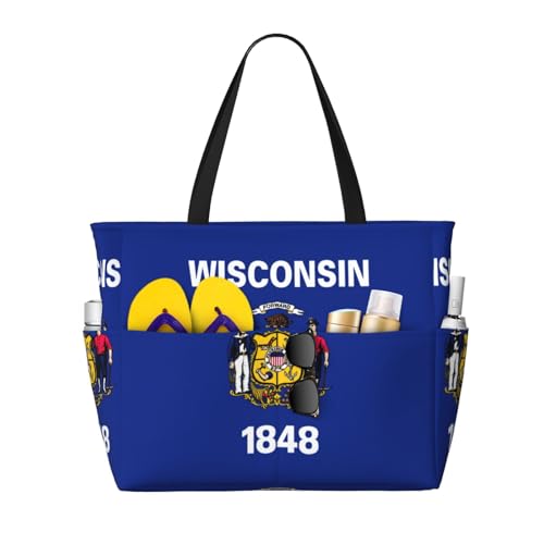 Sac à bandoulière haut de gamme grand cabas de voyage imperméable noir motif Wisconsin