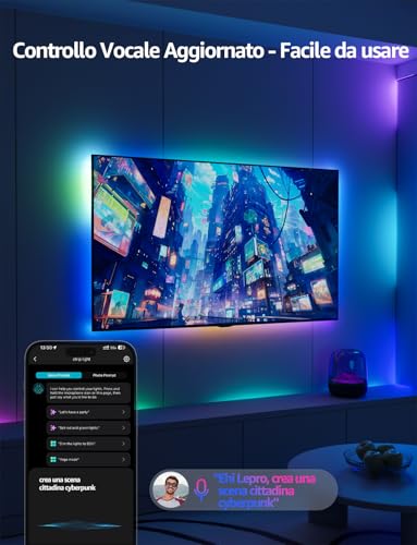 S1 AI Striscia LED 5 Metri,Smart LED Striscia RGBIC,Luci LED Camera da Letto,Strisce LED Funziona con Alexa/Google Assistant,Segmento di Colore DIY,Progettista Illuminazione AI Personalizzato - Illuminazione - Immagine 2