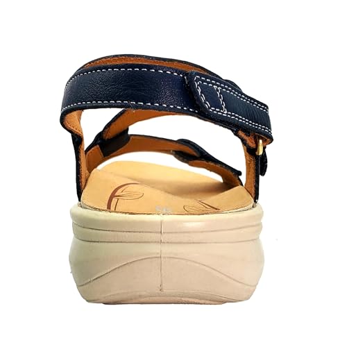 Image of Revere Emerald 3 Women's Sandals - Premium Soft Leather, Adjustable Straps & Contoured Footbed - Orthotic Arch Support for Stylish Comfort & All-Day Wear Blue 8-8.5 M US