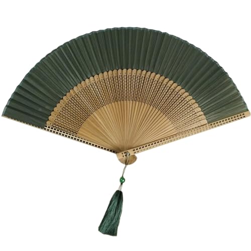 Elnwnnkc Abanico de mano de seda y bambú, suave y cómodo, de madera china, plegable, hecho a mano
