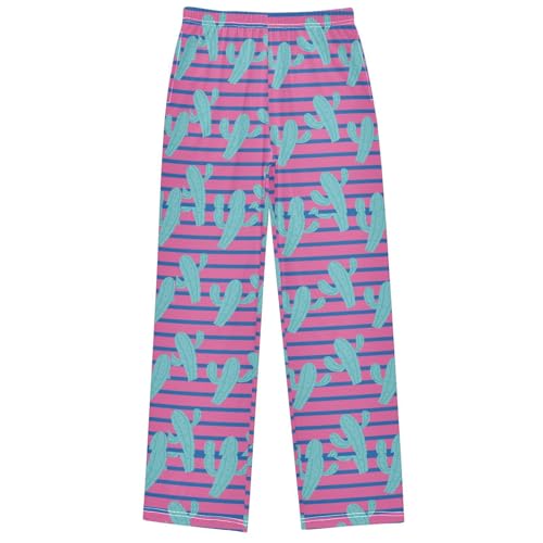 Boy's Pants Cactus Purple Blue Stripe Jogger Pants Elastic Waist Long Bottoms Trousers with Pockets 6-14 Years