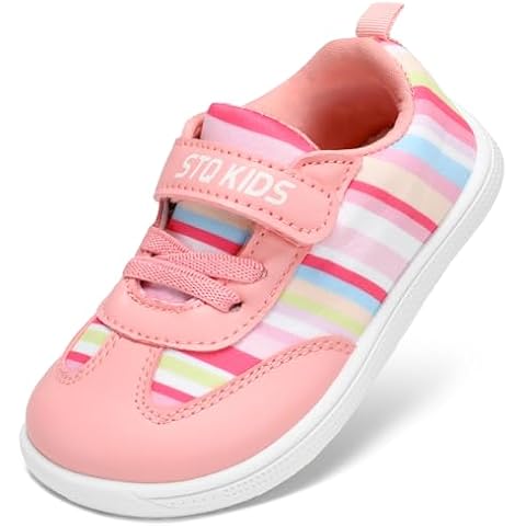 STQ Toddler Girls Wide Toe Box Barefoot Shoes Kids Tennis Walking Lightweight Breathable Sneakers Pink Size 9 Cover