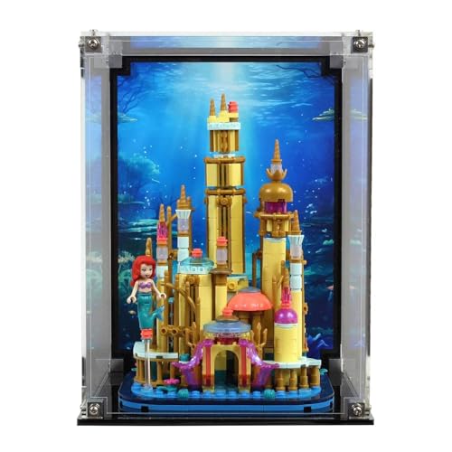 Brickcessories - Display Case Compatible with Lego Set 40708 - Mini Disney Ariel's Castle - Acrylic Dustproof Showcase with Pre-Printed Underwater Background - Set Not Included