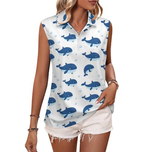 playera sin mangas para mujer, camisa de golf con estampado azul ballena y cuello en V, camisetas de tenis, Estilo-7, S