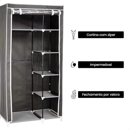 Guarda Roupa Dobrável Armário Organizador de Roupas 2 Portas (Cinza)