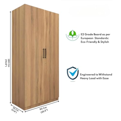 Image of Amazon Brand - Solimo Meroki 2 Door Wardrobe | Cupboard | Almirah with Drawers, Hanging Rod & 4 Shelves | 90L x 45W x 180H CM | Wood Oak Light | DIY