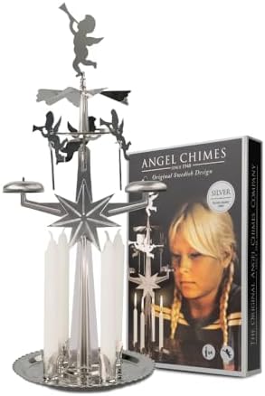 Original Swedish Angel Chimes & 4 Candles – Spinning Festive Chimes - Nickel