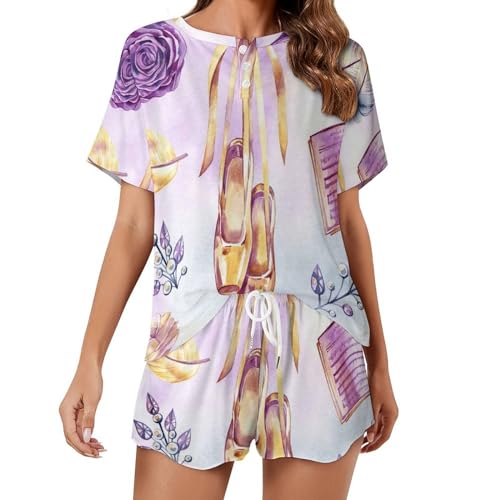 Pyjama court femme motif chaussures de ballet vêtements de nuit été doux