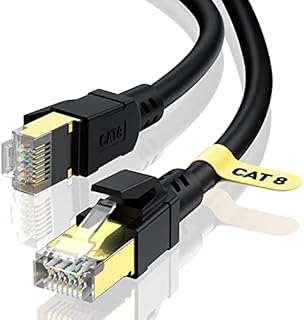 CABNEER CAT8 Ethernet Cable 1M, 40Gbps 2000MHz Black High Speed Network Cable 1meter - SFTP Double Shielding Rj45 LAN Internet Cable for Computer, Modem, Router, etc.