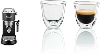 De'Longhi Dedica - Cafetera de Bomba de Acero Inoxidable para Café Molido o Monodosis, Cafetera para Espresso y Cappuccino, EC685.BK, Negro + Juego de 2 vasos premium para espresso