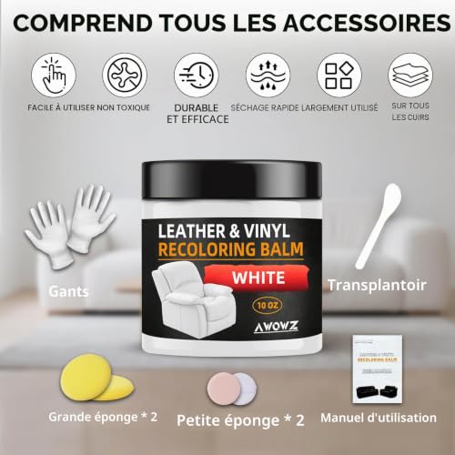 AWOWZ Baume Réparateur Cuir Blanc – Rénovateur et Colorant pour Canapé, Siège Auto et Meubles – Répare Les Rayures et Ravive Le Cuir Décoloré – 250ml – vue 7