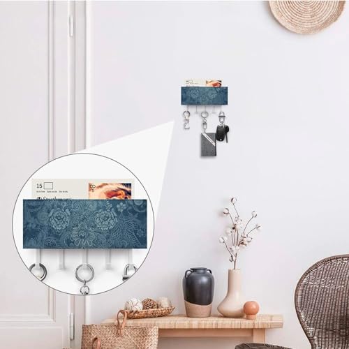 Colgador de llaves de pared con encaje floral azul de gran resistencia 5