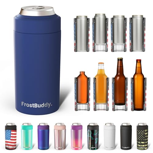 Frost Buddy Universal Can Cooler - Fits All - For Regular 12 & 16 oz or Slim-Size Bottles - Insulated Double-Walled Stainless Steel (Navy)