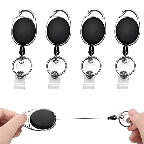 FENGCHUANG 4 llaveros Retráctiles, Insignia de Clip de Cinturón con Cordón Para llaves de Alta Resistencia, Para llavero, llavero con llavero, llavero Retráctil con Clip de Cinturón (Negro) Cover
