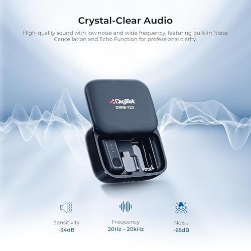 Image of Digitek (DWM 123 2-in-1 Wireless Microphone System with Charging Case & Magnetic Collar Clip, Type-C Port for iOS, Smartphones, 60m Range, Build in Microphone, for Creators and Vloggers (Black - 2)