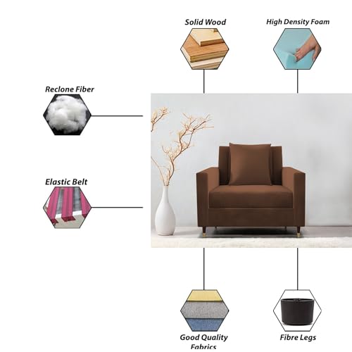 Image of Casaliving Garcia 1 Seater Sofa Set for Living Room (Brown Colour) Premium Fabric Sofa