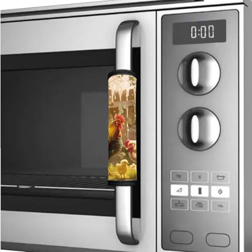 Image of Refrigerator Microwave Door Handle Covers Set of 6 Water-Resistant Fridge Oven Dishwasher Kitchen Cabinet Door Cloth Protector Kitchen Decor, Rooster Chicken Chick Flower Pastoral Style
