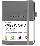 TUPARU Password Book with Alphabetical Tabs – Hardcover Internet Address & Password Organizer – Password Keeper Notebook for Computer & Website – 7 x 10 Log-in Password Journal w/Thick Paper (Grey)