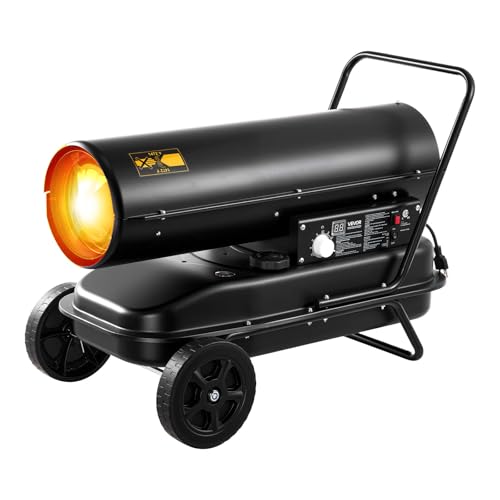 VEVOR 125000 BTU Forced Air Kerosene Diesel Heater, Portable Torpedo Space Heater with Wheels & Adjustable Temp, Blower-Type for Jobsite/Garage/Warehouse/Workshop Construction/Outdoor Heating,Black