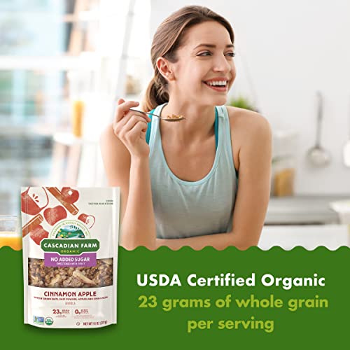 Image of Cascadian Farm Organic Granola with No Added Sugar, Cinnamon Apple Cereal, Resealable Pouch, 11 oz (Pack of 5)