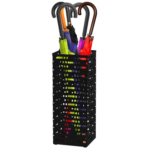 NIHUIFDPY Portaombrelli in metallo vuoto creativo per ingresso quadrato autoportante portaombrelli per bastoni da passeggio (nero)