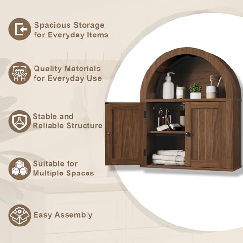 Image of ChooChoo Arched Wall Cabinet, Double Door Medicine Cabinet with Shelf