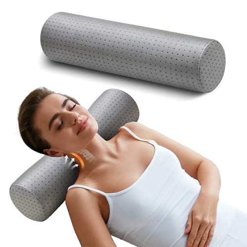 Memory Foam 4" Round Pillow, Cervical Neck Roll Pillow for Pain Relief