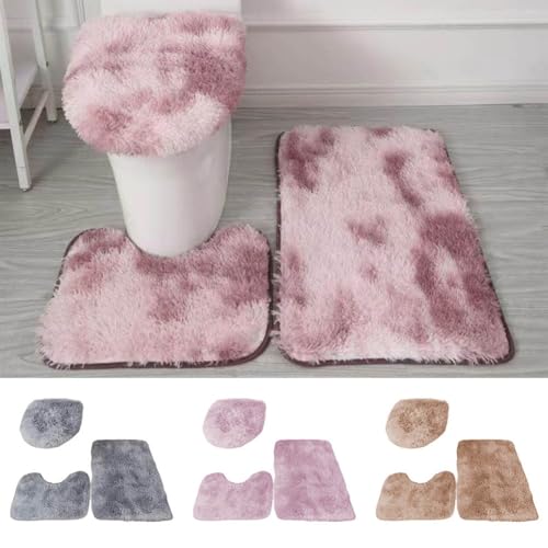 FACAIIO Lot de 3 tapis de salle de bain en microfibre douce, tapis de bain antidérapant en peluche avec contour en forme de U et housse de siège de toilette, gris