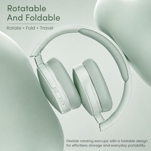 Image of PunnkFunnk BeatXtra Wireless Stereo Bluetooth Headphones V5.3, Over Ear Foldable Headset with 40mm Drivers, Soft Cushioned Ear Pads, Built-in Mic, AUX Input, 10M Wireless Range, Teen & Adults (Green)