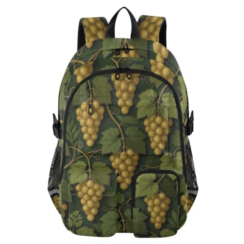 Mochila grande de 17.5 pulgadas con estampado de hojas de uva y estructura ergonómica