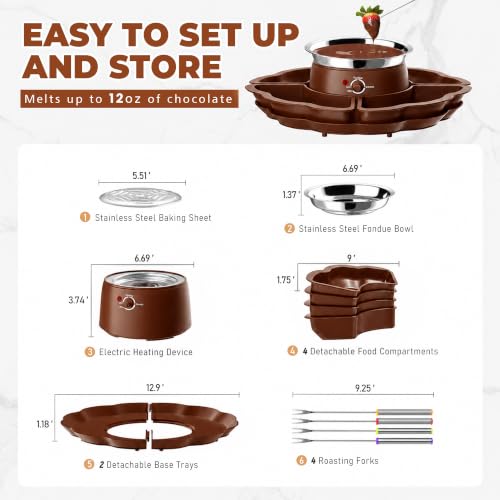 Image of 2 in 1 Electric S'mores Maker & Fondue Pot, Tabletop Indoor Smores kit with 4 Roasting Forks, 4 Detachable Trays & 1 Flameless Temperature-controlled Heater, Movie Night Supplies & Housewarming Gifts