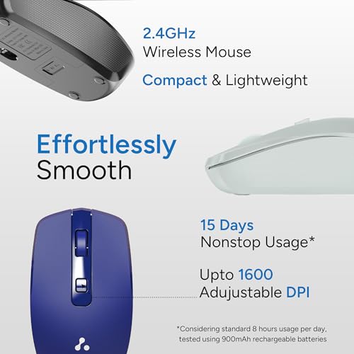Ambrane Wireless Mouse with 2.4GHz, USB Nano Dongle, Silent Click, Optical Orientation Click Wheel, 4 Buttons, 1600 Adjustable DPI, Both Hand Use, Compatible with PC, Mac, Laptop (Sliq 3, Blue) view 2