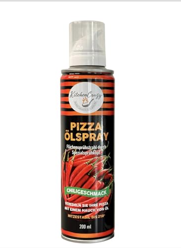 KitchenCrazy Ölspray Chili Geschmack – 1x200ml Rapsöl – für Heißluftfritteuse, Airfryer, Grill & Pfanne – kalorienarm kochen & braten, auch für Pizza und Salat