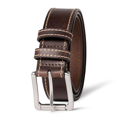 Amazon Essentials Cinturón de cuero con bordes cosidos Hombre, Marrón, 90