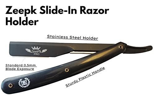 Professional Straight Barber Razor Clean Shave Cut Throat + Free Blades Straight Edge Folding Knife Blade Afeitado Rapada Usa Salon Shaving Classic Stainless Steel (Black Razor Holder) #TOP3