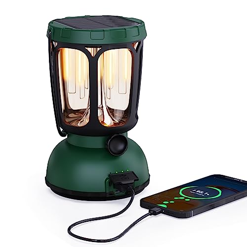 Mesqool - 6000mAh Rechargeable Camping Lantern-Large Solar Panel LED Camping Lamp with Hand Crank, Ajustable Brightness Camping Light for Tent, Long Battery Life Phone Charger for Power Outage/Indoors/Outdoors