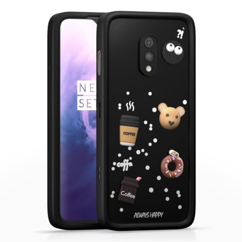 Image of Bintage Back Cover Compatible for OnePlus 6T | Cute 3D Taddy Ball Bear Milk Cake Coffee Silicon Case Full Body & Camera Protection - Black