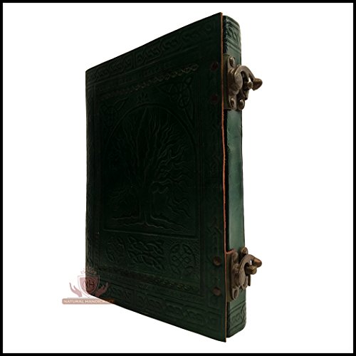 Natural Handicraft Leather Journal Embossed Tree Of Life Book Of Shadows Celtic Notebook Diary Organizer College Book Planner Poetry Book Scheduler Sketch Book With Double C-Lock 7" X 10" Inches #TOP2