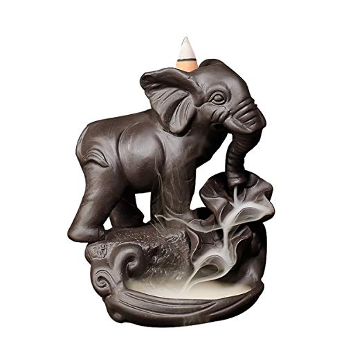 OTOFY Handgefertigter Keramik-Räucherstäbchenhalter, Rückfluss-Räuchergefäß, Räucherstäbchenhalter, Heimdekoration, Geschenk, Dekoration, Statue, Ornamente (Elefant und Elefant) Cover