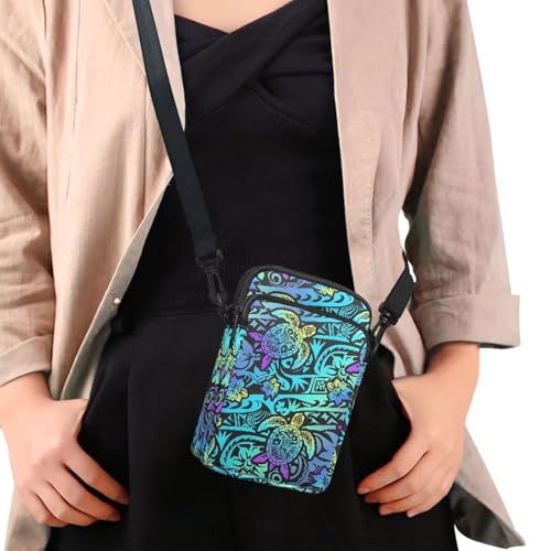 Image of Hawaiian Tribal Small Crossbody Bags for Women Cell Phone Bag Purse, Sea Turtle Zipper Sling Purses Shoulder Bag