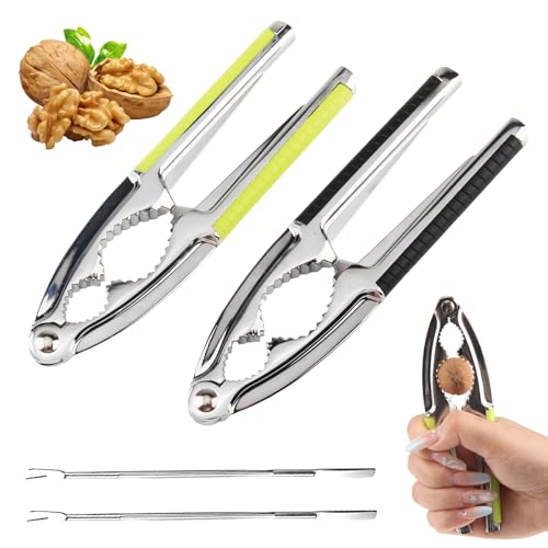 4 Pezzi Cascanueces Set, 15cm Partidor Almendras, Cascanueces de Aleación Zinc, Romper Nueces Multifuncional con 2 Agujas Nogal y Asas Antideslizantes para Frutos Secos, Almendras Avellana, Mariscos
