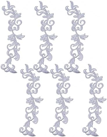 6 piezas de hojas metálicas bordadas para planchar con estampado de flores y vides, apliques de encaje, diseño largo de desplazamiento para vestido,