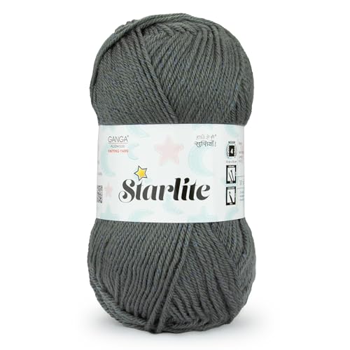 Image of Ganga Acrowools Acrylic Starlite, 99% Anti Pill Yarn 1% Metal, Hand Knitting Yarn Oekotex Class1 Certified (Stl016 - Mid Grey), 100 Gram