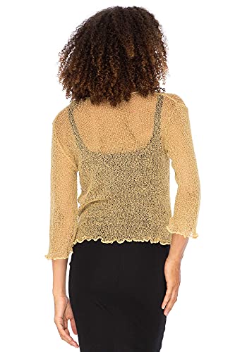 Back From Bali Womens Sheer Shrug Cardigan Cropped Bolero Jacket Lightweight Knit With Ties Natural Gold #TOP1
