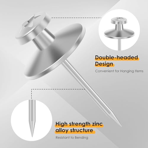 Image of Double Headed Picture Hanging Nails, 60 Pack Small Head Hanging Nails, Picture Photo Hanging Hook Pins Decorative Nail Hook Hangers for Home Office School (Silver)