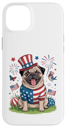 Happy Patriotic Pug Dog 7��4�� ���j�� �X�}�z�P�[�X iPhone 14 Plus �p