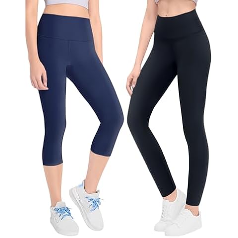 Gnainach Girls Active Capri Leggings and Yoga Pants Size 6-7 Years Old Solid Black Soft Slim High Waisted Trousers Cover