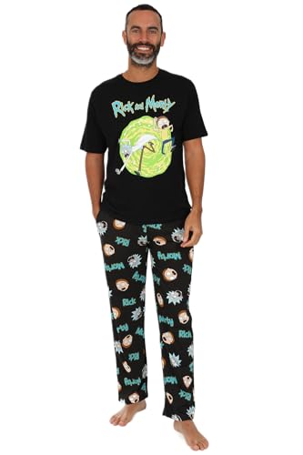 Image of RICK AND MORTY Mens Long Pyjama Set (Large) Black