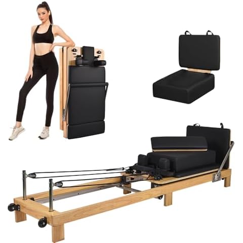 Orangelight Pilates Reformer- Foldable Wood Yoga Exercise Machine Fitness Equipment with Reformer Box Jump Board Foot Strap, Durable and Quiet, Pilates Equipment up to 600 lbs Weight Capacity Cover